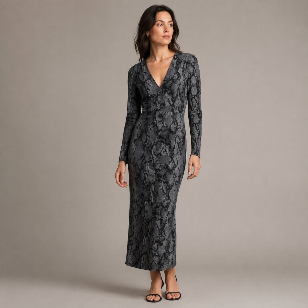 Raey 100% Silk Snakeskin Print Sheath Dress with Pockets UK 10 US 6